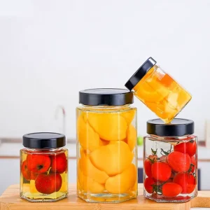 180ml 280ml 380ml Hexagonal Glass Honey Packaging Jar With Deep Metal Lids