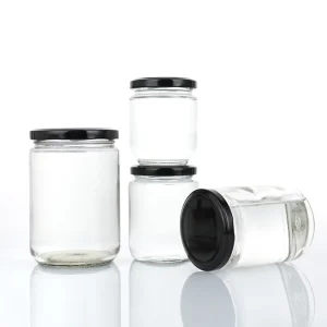 180ml 500ml 1000ml Clear Round Glass Jars Canning Jars with Black Metal Lids for Jam Dry Goods Honey Candy