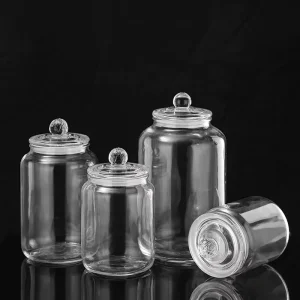 1L 2L 3L Round Transparent Glass Storage Jar with Airtight Glass Lid for Cookies, Tea, and Food Storage