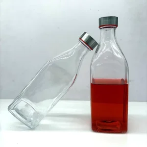 1L BPA-Free Square Glass Water Bottle with Stainless Steel Leak-Proof Lid