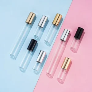1ml 2ml 3ml 5ml 10ml Mini Travel Transparent Empty Roller Ball Glass Cylinder Shape Perfume Bottle with Aluminium Plastic Cap