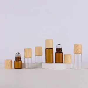 1ml 2ml 3ml Tawny Essential Oil Roller Glass Bottle with Bamboo Pattern Plastic Screw Cap