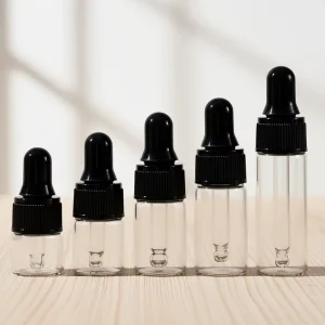 1ml to 5ml Black Dropper Transparent Glass Essential Oil Dispensing Bottles