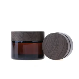 1oz 15g Printing Hot Stamping Amber Cosmetic Glass Jar Container with Dark Wood Lid