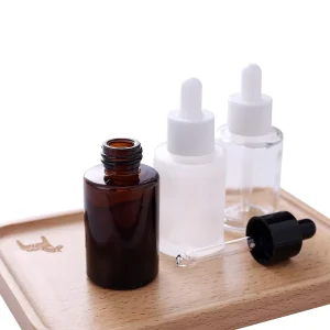 1oz 15ml 30ml Amber Clear or Frosted Flat Shoulder Cylinder Glass Dropper Bottle for Serum and Essential Oil