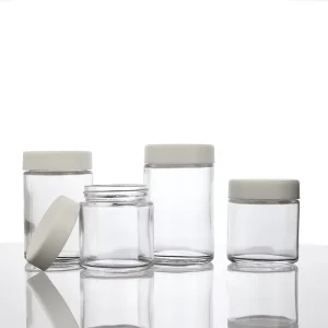1oz/2oz/3oz/4oz/6oz/8oz/12oz/16oz Empty Clear Wide-Mouth Smell-Proof Glass Jar with Child-Resistant Cap