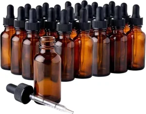 1oz 2oz 4oz Amber Glass Dropper Bottles 30ml 60ml 120ml with Tapered Glass Droppers for Essential Oils