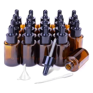 1oz 30ml Amber Flat Shoulder Beauty Package Beard Tincture Face Oil Serum Glass Eye Dropper Bottles