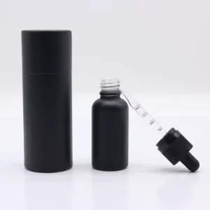 1oz 30ml Matte Black Glass Dropper Bottle With Round Paper Tube Cosmetics Packaging Containers Glass Bottle Packaging