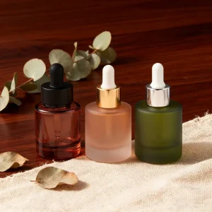 1oz 30ml Transparent Frosted Matte Glass Dropper Bottle for Cosmetic Oil, Skincare Serum, and Essential Oil