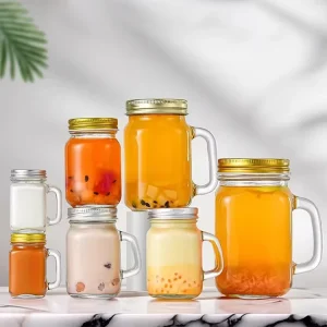 1oz 3oz 8oz 11oz 16oz Glass Mason Jar Mug with Lid and Handle