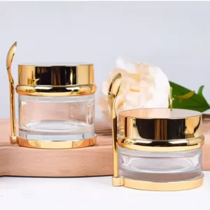 1oz 50g 80g Frosted Clear Glass Facial Cream and Eye Cream Jar With Golden Spoon