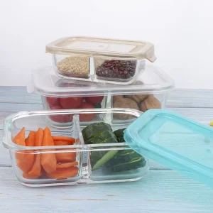 2-Compartment Glass Food Storage Container with Lid, Divided Lunch Box