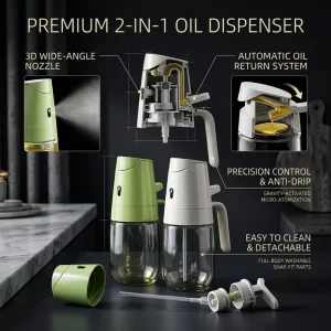 2 In 1 Kitchen Cooking Tool Silicone Ceramic Oil Mister Glass Spray Oil Control Container Vinegar Dispenser Olive Oil Sprayer
