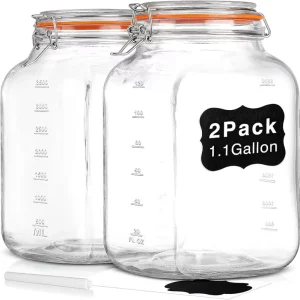 2 Pack 0.5L 1L Round Wide Mouth Airtight Leakproof Glass Storage Jars with Covers and Measurement Marks