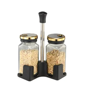 2-Piece Glass Spice Jar Set with Rotating Lids, Adjustable Dispenser and Rack