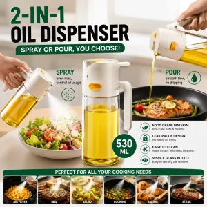 2-in-1 Glass Olive Oil Sprayer and Dispenser Bottle With Pour Spout for Kitchen Cooking