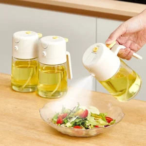 2 in 1 Oil Dispenser 350ml Glass Olive Oil Sprayer Food grade Press Oil Dispenser Bottle for Kitchen Cooking Frying BBQ