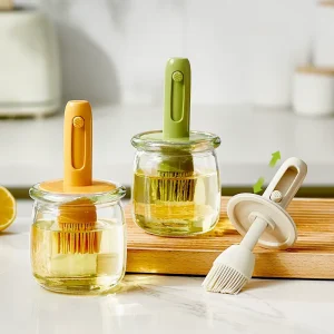 2 in 1 Oil Sauce Dispenser Bottle 10 Oz 300 Ml Glass Kitchen Cooking Grilling with Adjustable Retractable Silicone Oil Brush
