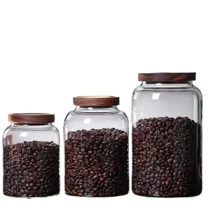 2000ml Extra Large Glass Storage Jars Elegant Acacia Wood Lid Modern Kitchen Food Container for Pantry Sugar Tea Coffee Spice