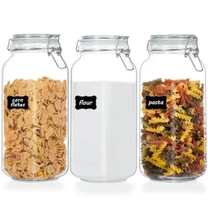 2000ml Glass Food Storage Jars with Airtight Clamp Lids Large Mason Jars for Kitchen Canisters Flour Cereal Coffee Pasta Canning