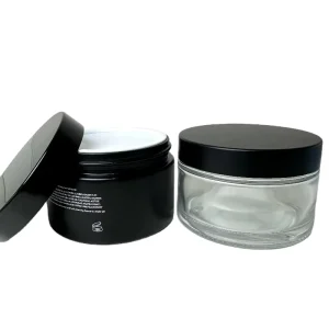 200g Black Matte Transparent Glass Cosmetic Jar for Body Lotion and Hair Products