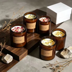 200g Custom Size Amber Clear Glass Candle Jar with Aluminum Metal Lid Dried Flower Aromatherapy Candle