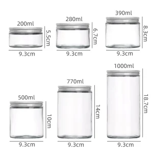 200ml 1000ml Straight Round Glass Jars with Silver or Gold Aluminum Lids for Honey Jam Food Storage
