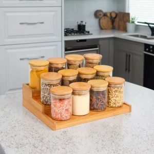 200ml 12-Piece Clear Glass Spice Storage Jar Set with Airtight Bamboo Lids