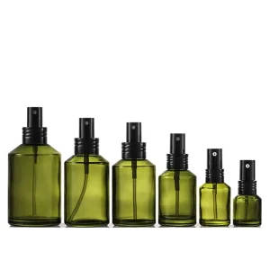 200ml 125ml 100ml 60ml 30ml 15ml Green Cylinder Glass Lotion Serum Pump Bottles For Cosmetics Bath Oils & Cleaning Agents