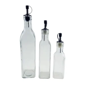 200ml 300ml 500ml Square Glass Oil Vinegar Bottles Cruet Set with Pourer Lids for Party Use Carton Packed
