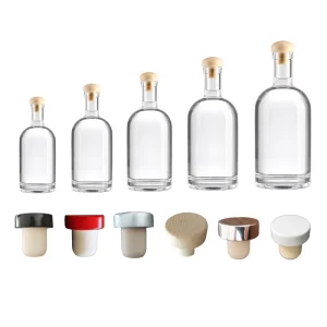 200ml 375ml 500ml 750ml 1000ml Round Flint Glass Liquor Bottles with Cork Lid
