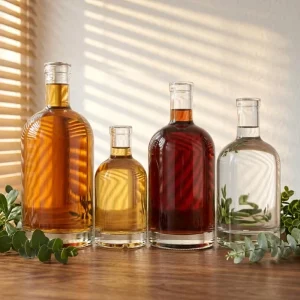 200ml 375ml 500ml 750ml Round Glass Bottle for Wine Beverage Screw Cap Aluminum ROPP Lid Refillable Handle Design