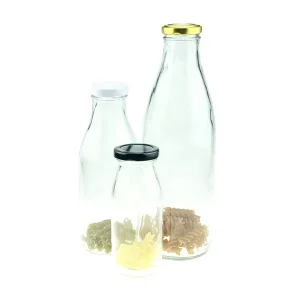 200ml 500ml 900ml Glass Milk Bottle Storage Jar Round Container for Juice and Beverages with Screw Cap 7oz 18oz 32oz
