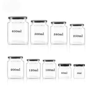 200ml 8oz square Glass Jars for Food and Ported Meat Paste Jam Liquid Canning Marmalade Homemade Foods Nut Glass Jars