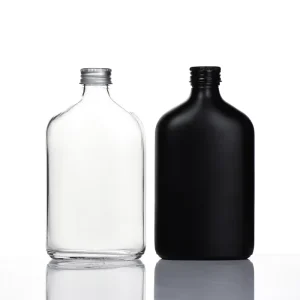 200ml Matte Black Flat Glass Bottle with Screw Lid for Wine Beverage Juice Water