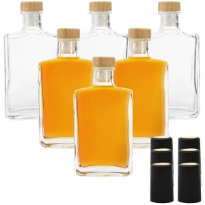 200ml Square Glass Liquor Bottle with Heavy Base T-Cork for Spirits Sauce and Soda