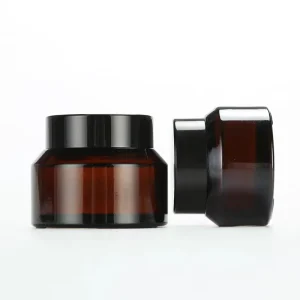 20g Brown Amber Round Glass Jar with Plastic Lid for Cosmetics, Tea, Coffee, Sugar, and Storage