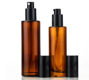 20ml-120ml Amber Glass Lotion Pump and Spray Bottles with Black Caps