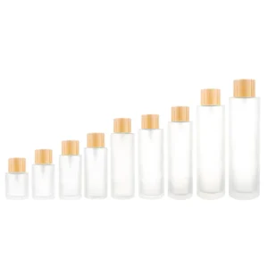 20ml 30ml 40ml 50ml 60ml 80ml 100ml 120ml 150ml Empty Round Skincare Toner Bottles Frosted Glass Lotion Bottle With Bamboo Lid