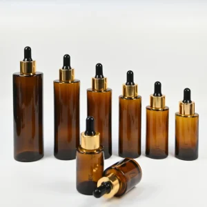20ml 30ml 40ml 50ml 60ml 80ml 100ml Amber Glass Serum and Hair Oil Dropper Bottle with Gold Dropper