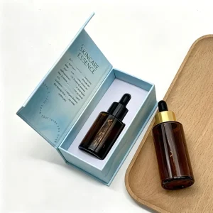 20ml 30ml 50ml 1oz 2oz Brown Amber Glass Skin Care Serum Bottles with Light Blue Magnetic Packaging Box