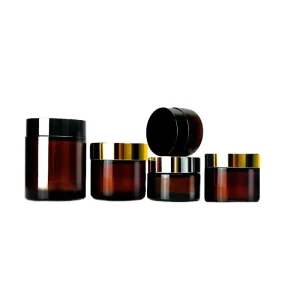 20ml 30ml 50ml 60ml 100ml Amber Glass Cosmetic Cream Ointment Jar with Gold Silver Black Lid Caps