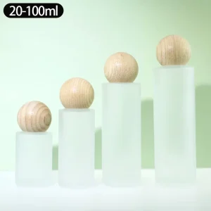20ml 30ml 50ml 80ml 100ml Clear Frosted Cylinder Glass Bottles with Round Wooden Lids