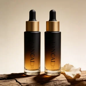 20ml 30ml Luxury Flat Shoulder Round Glass Bottle Press Dropper Hair Oil Glass Serum Bottle Essential Oil Packaging