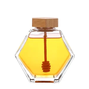 220ml 100ml Hexagonal Glass Honey Jar Bottle With Bamboo Lid Minimum Order 100pcs
