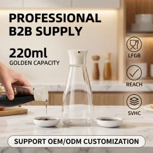 220ml 7.5oz Table Soya Sauce Glass Bottle Clear Easy Pour Glass Condiment Dispensers Vinegar Bottles