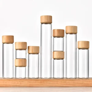 22mm Small Clear Glass Capsule Bottle with Bamboo Screw Lid