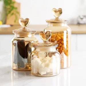 22oz 32oz Kitchen Glass Storage Jar with Transparent Amber Lid