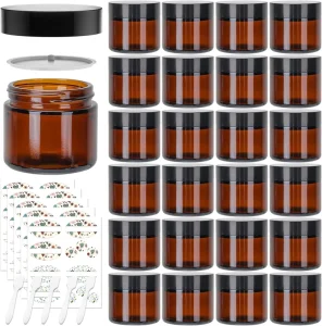 24 Pack 2 Oz 60g Empty Glass Jars with Black Lids and Inner Liners for Cosmetic Containers Face Cream Lotion Ointments DIY Candles